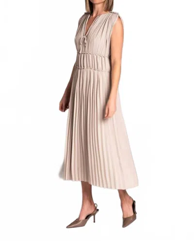 Beatrice B Pleated Sleeveless Dress In Sage In Beige