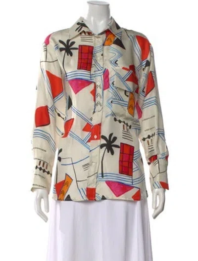 Pre-owned Beatrice B Printed Long Sleeve Button-up Top In Neutral