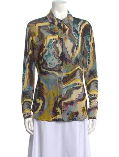 Pre-owned Beatrice B Printed Long Sleeve Button-up Top In Yellow