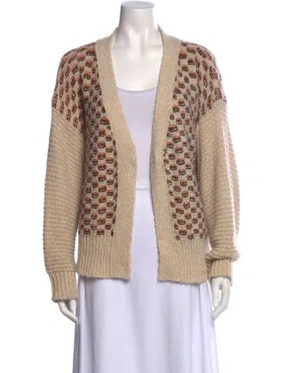Pre-owned Beatrice B Printed Open Front Sweater In Neutral