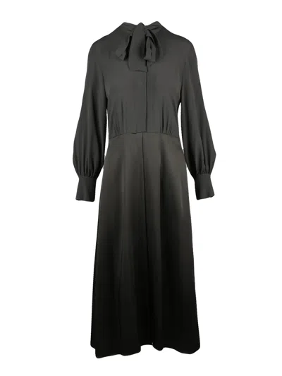 Beatrice B Puffed Sleeve Long Satin Dress With Bow Detail In Black