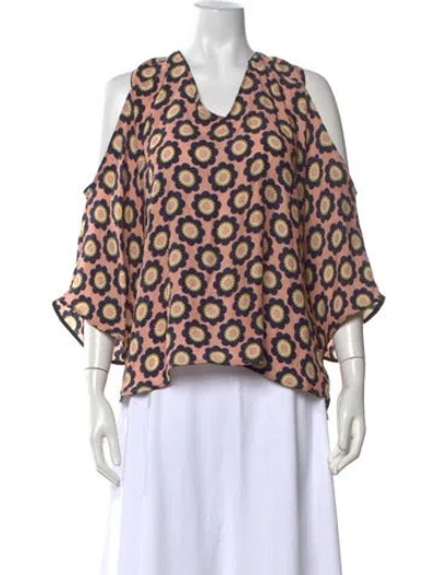 Pre-owned Beatrice B Silk Floral Print Top In Blue
