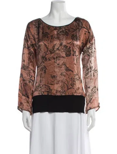 Pre-owned Beatrice B Silk Floral Print Top In Brown