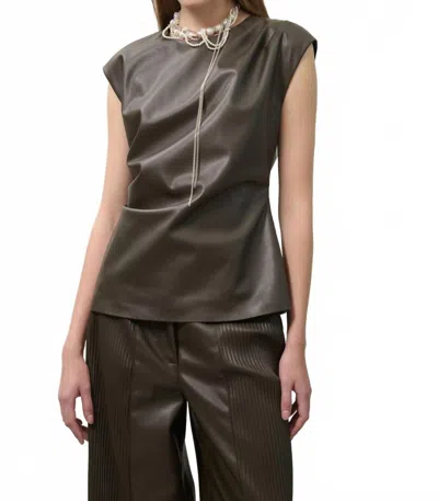 Beatrice B Sleeveless Eco-leather Top In Taffarel In Black