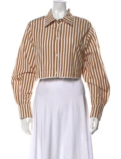 Pre-owned Beatrice B Striped Long Sleeve Button-up Top In Multicolor