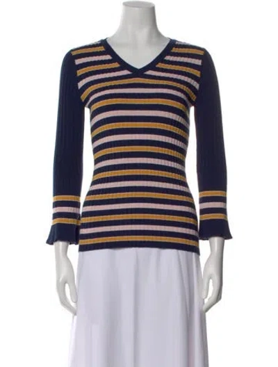 Pre-owned Beatrice B Striped V-neck Top In Blue