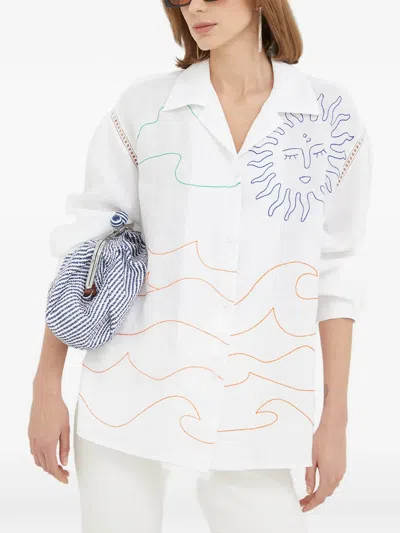 Beatrice B Sun-embroidered Open-knit Shirt In White