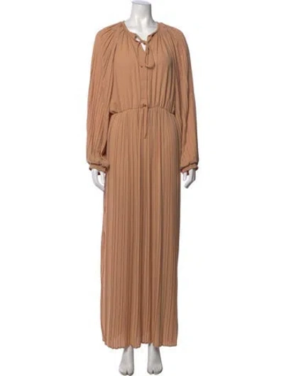 Pre-owned Beatrice B Tie Neck Long Dress In Neutral