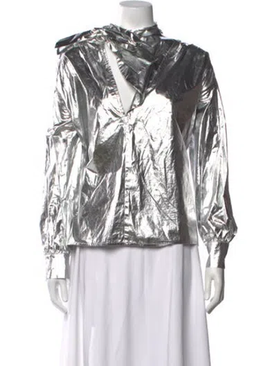 Pre-owned Beatrice B Tie Neck Long Sleeve Blouse In Multicolor