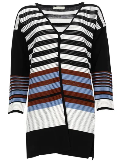 Beatrice B V-neck Cardigan With Striped Design And Relaxed Fit In Black
