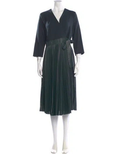 Pre-owned Beatrice B V-neck Midi Length Dress In Green