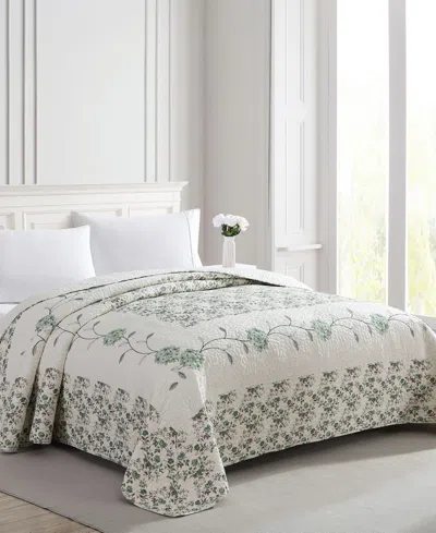 Beatrice Home Fashions Carnation Embroidered Bedspread, Full In Sage