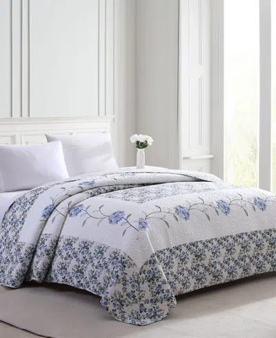 Beatrice Home Fashions Carnation Embroidered Bedspread, Queen In Blue