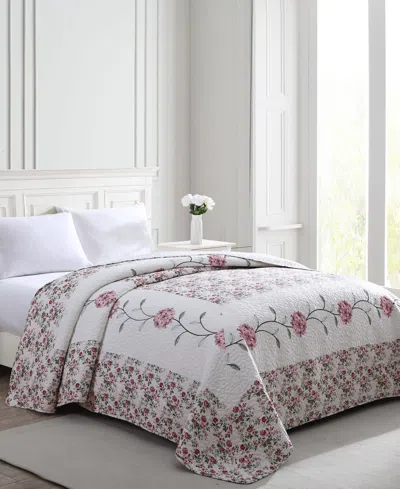 Beatrice Home Fashions Carnation Embroidered Bedspread, Queen In Rose