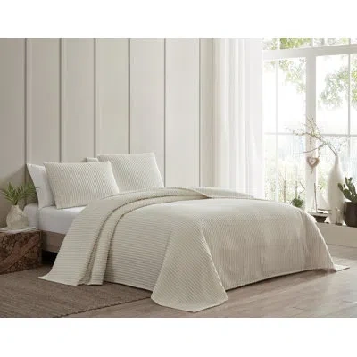 Beatrice Home Fashions Channel Striped Cotton Coverlet In Ivory