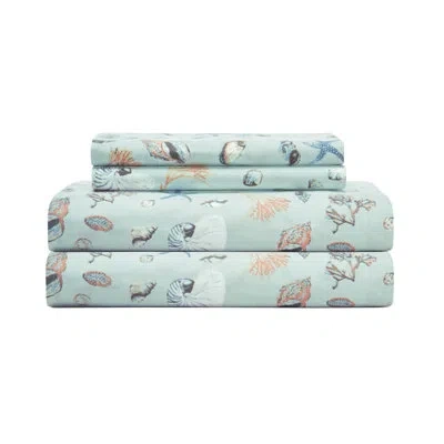 Beatrice Home Fashions Coastal Print Sheet Set In Blue