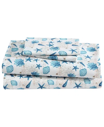 Beatrice Home Fashions Coastal Printed 4-pc. Sheet Set, Full In Blue
