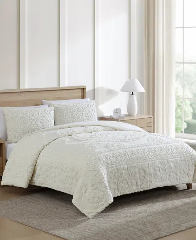Beatrice Home Fashions Emblem Chenille 3-pc. Comforter Set, King In White