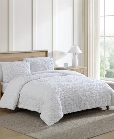 Beatrice Home Fashions Emblem Chenille 3-pc. Comforter Set, Queen In White
