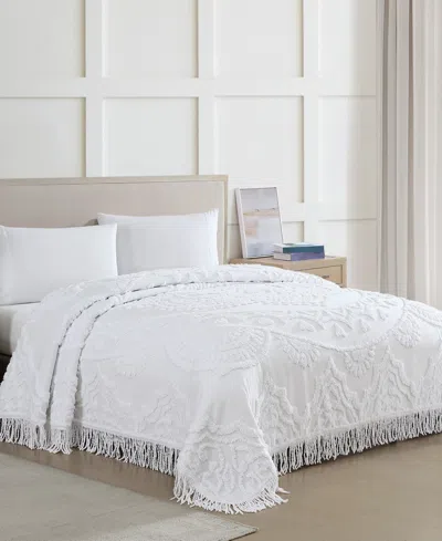 Beatrice Home Fashions Lotus Chenille Lightweight Bedspread, Queen In White