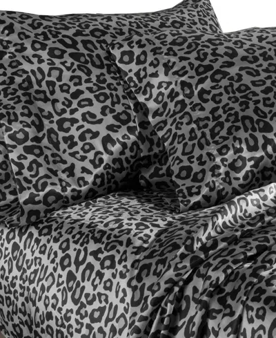 Beatrice Home Fashions Luxurious Leopard Satin 4-pc. Sheet Set, Full In Snow Leopard