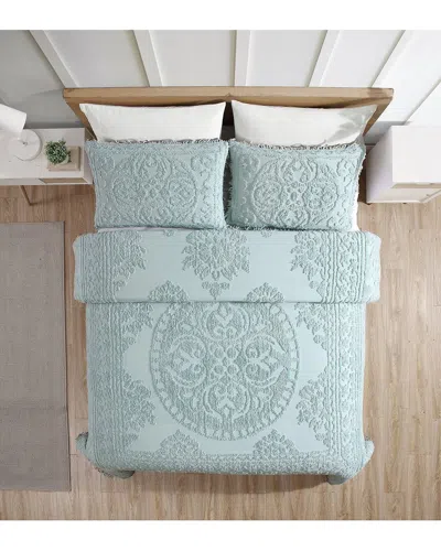 Beatrice Home Fashions Medallion Chenille Bedspread In Blue
