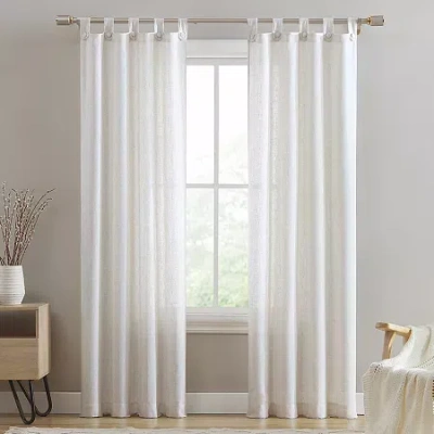 Beatrice Home Fashions Monroe Button Linen Blend Tab Top Light-filtering Set Of 2 Curtain Panel In White