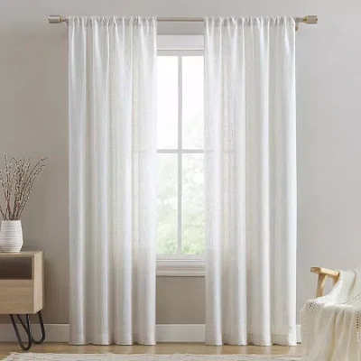 Beatrice Home Fashions Monroe Linen Blend Rod Pocket Light-filtering Set Of 2 Curtain Panel In White