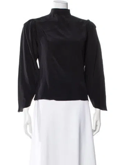 Pre-owned Beatrice Valenzuela Silk Mock Neck Blouse In Black