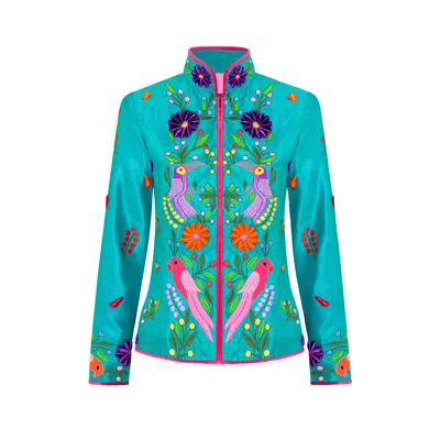 Beatrice Von Tresckow Women's Blue Jade Moroccan Birds Short Nehru Jacket
