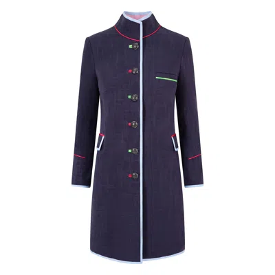Beatrice Von Tresckow Women's Blue Navy Linen Cavalier Jacket