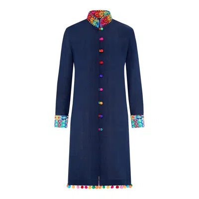 Beatrice Von Tresckow Women's Blue Navy Verdon Linen Nehru Jacket
