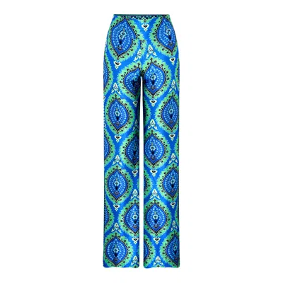 Beatrice Von Tresckow Women's Blue Peacock Wide Stretch Flare Trousers