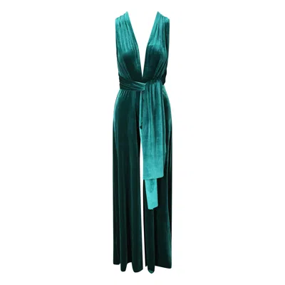 Beatrice Von Tresckow Women's Blue Teal Velvet Jumpsuit