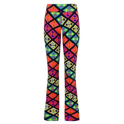 Beatrice Von Tresckow Women's Diamonds Narrow Stretch Flare Trousers In Black/blue/brown/green/orange/pink/purple