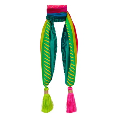 Beatrice Von Tresckow Women's Green / Pink / Purple Silk Mix Tassel Scarf - Lime Pink In Multi