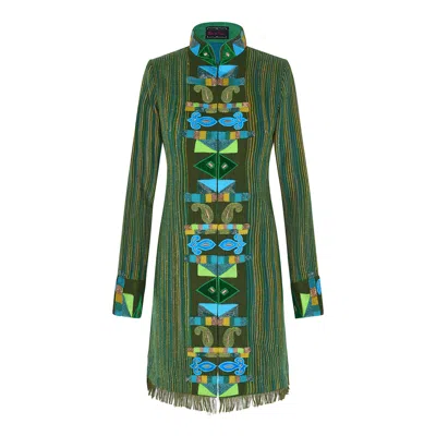 Beatrice Von Tresckow Women's Green Stripes Cubic Paisley Shawl Wool Jacket