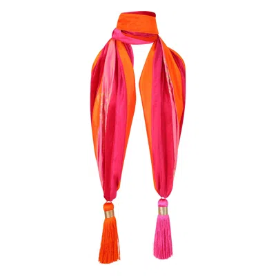 Beatrice Von Tresckow Women's Pink / Purple / Yellow Silk Mix Tassel Scarf - Pink Orange In Pink/purple/yellow