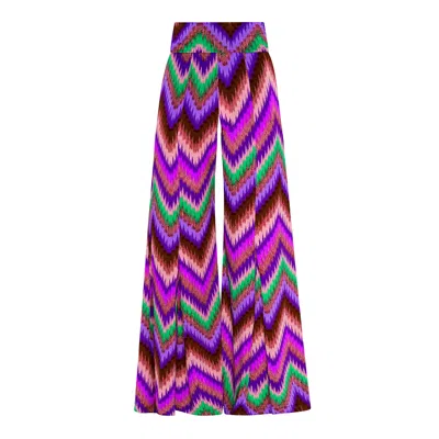 Beatrice Von Tresckow Women's Purple Ikat Stretch Bell Bottom Flare Trousers