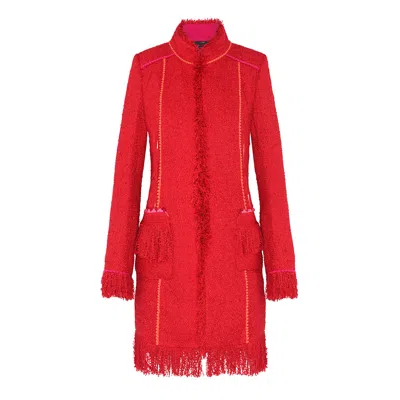 Beatrice Von Tresckow Women's Red Fringed Tweed Lacy Coat