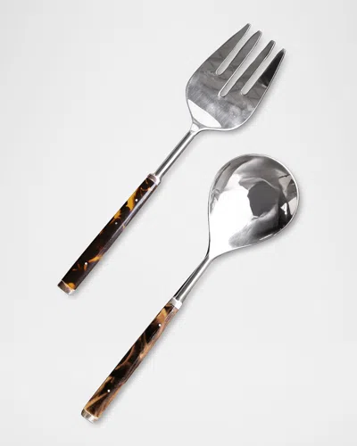 Beatriz Ball 2-piece Vida Tortoise And Gold Stainless Salad Servers In Brown