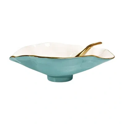 Beatriz Ball Encanto Claire Small Oval Bowl With Spoon In Turquoise,white,gold