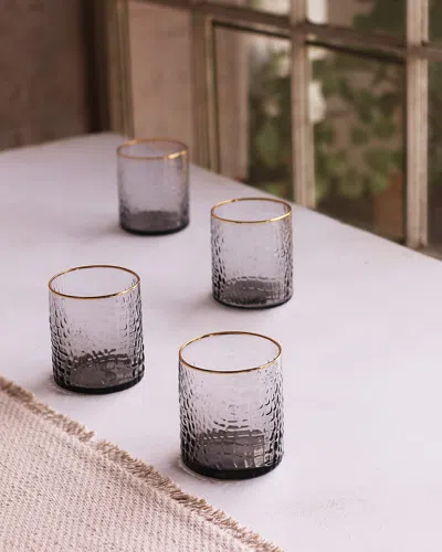 Beatriz Ball Glass Croc Smoke Double Old-fashioned With Gold Rim, Set Of 4 In White