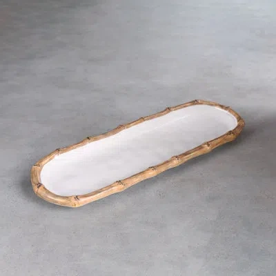 Beatriz Ball Vida Bamboo Baguette Platter (white And Natural) In White;natural