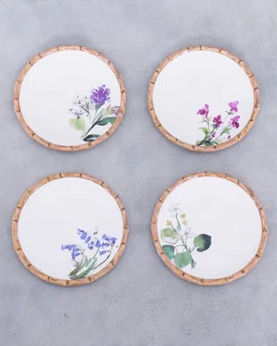 Beatriz Ball Vida Bamboo Floral Salad Plates, Set Of 4 (white And Multi)