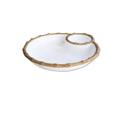 Beatriz Ball Vida Bamboo Large Chip & Dip Bowl (white And Natural) In White;natural
