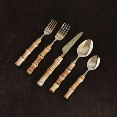 Beatriz Ball Vida Bamboo Stainless Flatware Ii Set Of 5 Natural In Gold,natural
