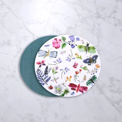 Beatriz Ball Vida Croc Reversible 15.5" Round Placemats Set Of 4 (butterfly) In Blue