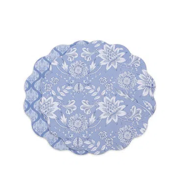 Beatriz Ball Vida Flowers & Pattern Reversible Round Placemats (blue & White)