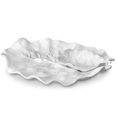 Beatriz Ball Vida Lettuce Leaf Melamine Chip And Dip Platter In White